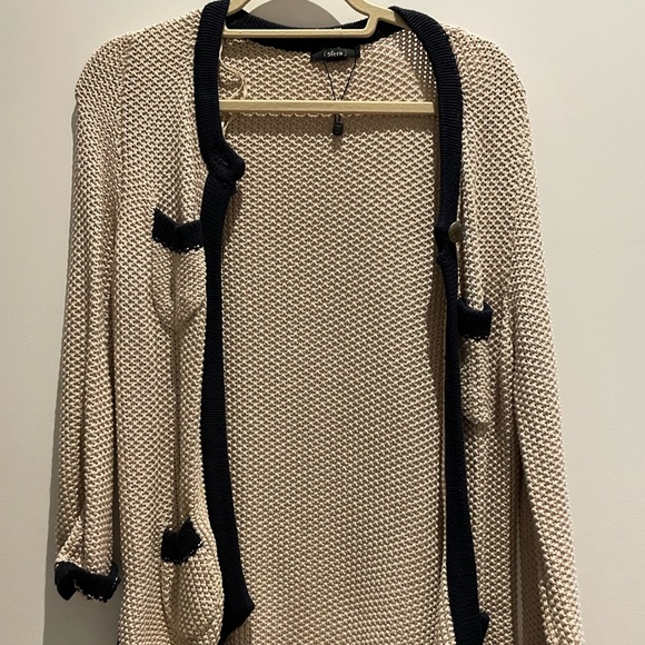 Cream cardigan with navy blue trim - Picture 1 of 1